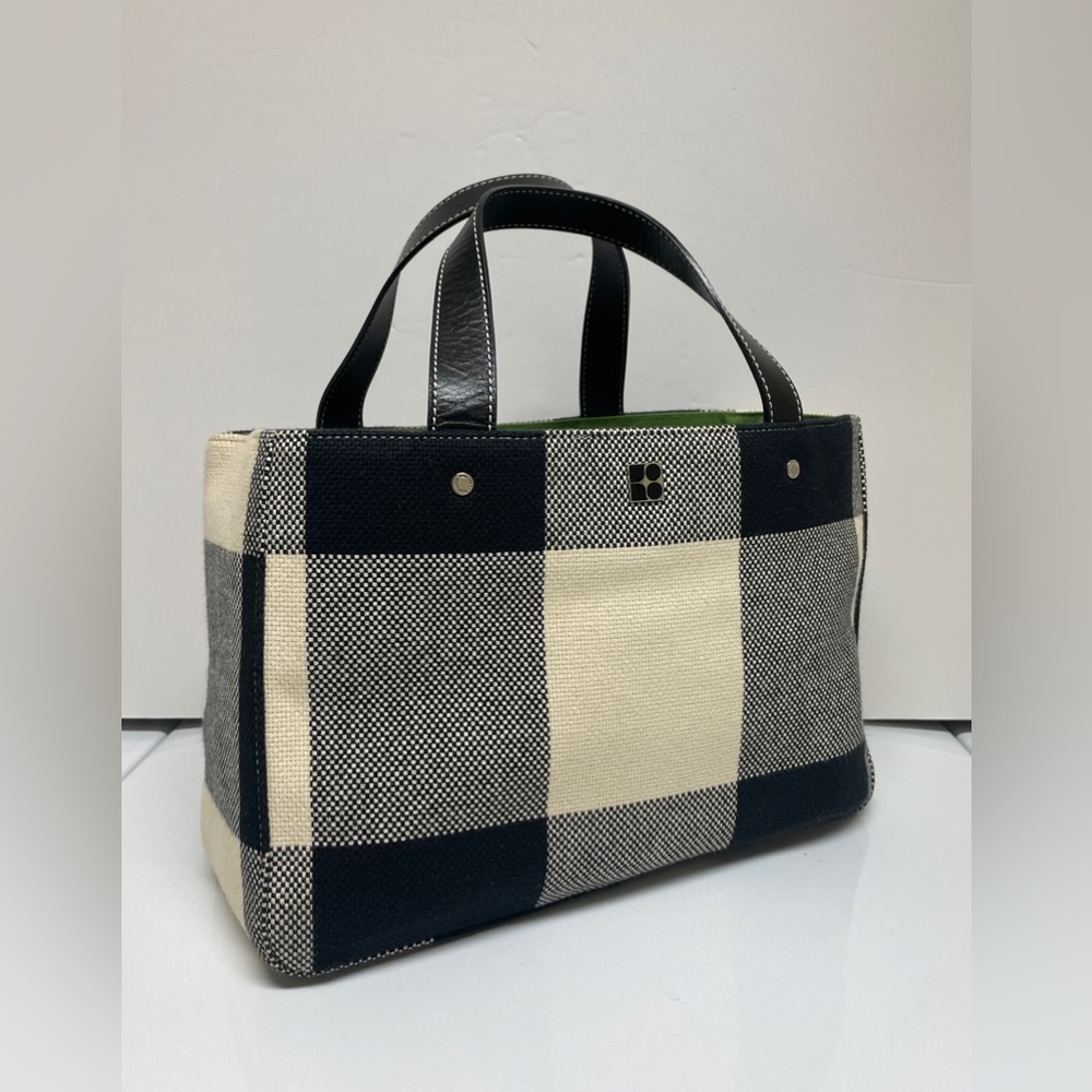 Vintage Kate Spade Black and White Gingham Tote Purse with Green Lining